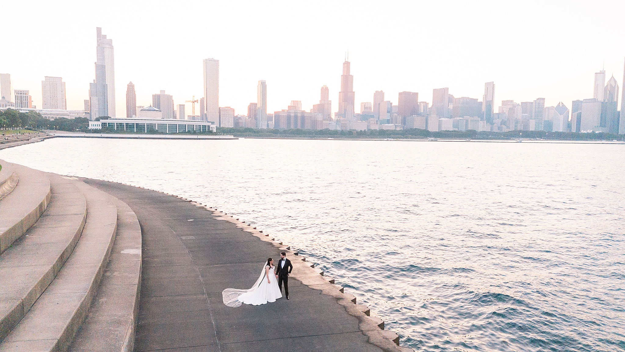 Chicago Museum Campus wedding portraits in Chicago, Illinois with Chicago wedding and portrait photographer Kim Ritchie Photography.