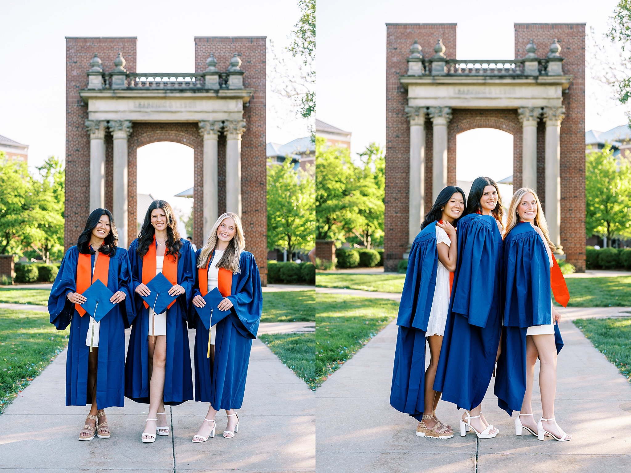 Graduation portraits at the University of Illinois in Champaign-Urbana featuring cap and gown photos at iconic UIUC locations by Kim Ritchie Photography.