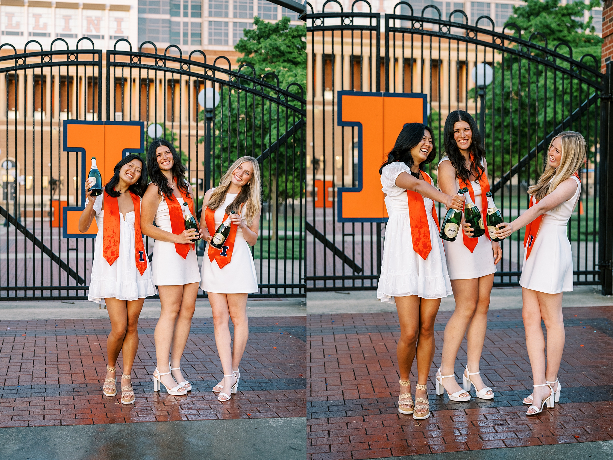 Graduation portraits at the University of Illinois in Champaign-Urbana featuring cap and gown photos at iconic UIUC locations by Kim Ritchie Photography.