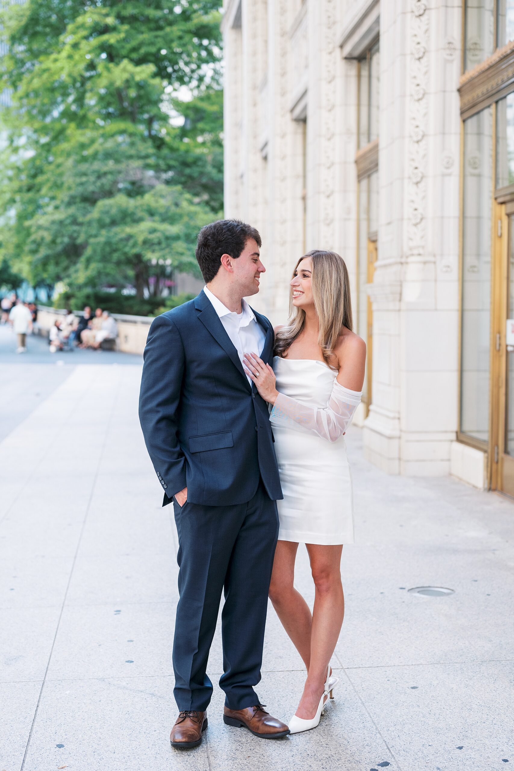 Summer engagement photos at the Wrigley Building & North Avenue Beach with Chicago wedding photographer Kim Ritchie Photography.