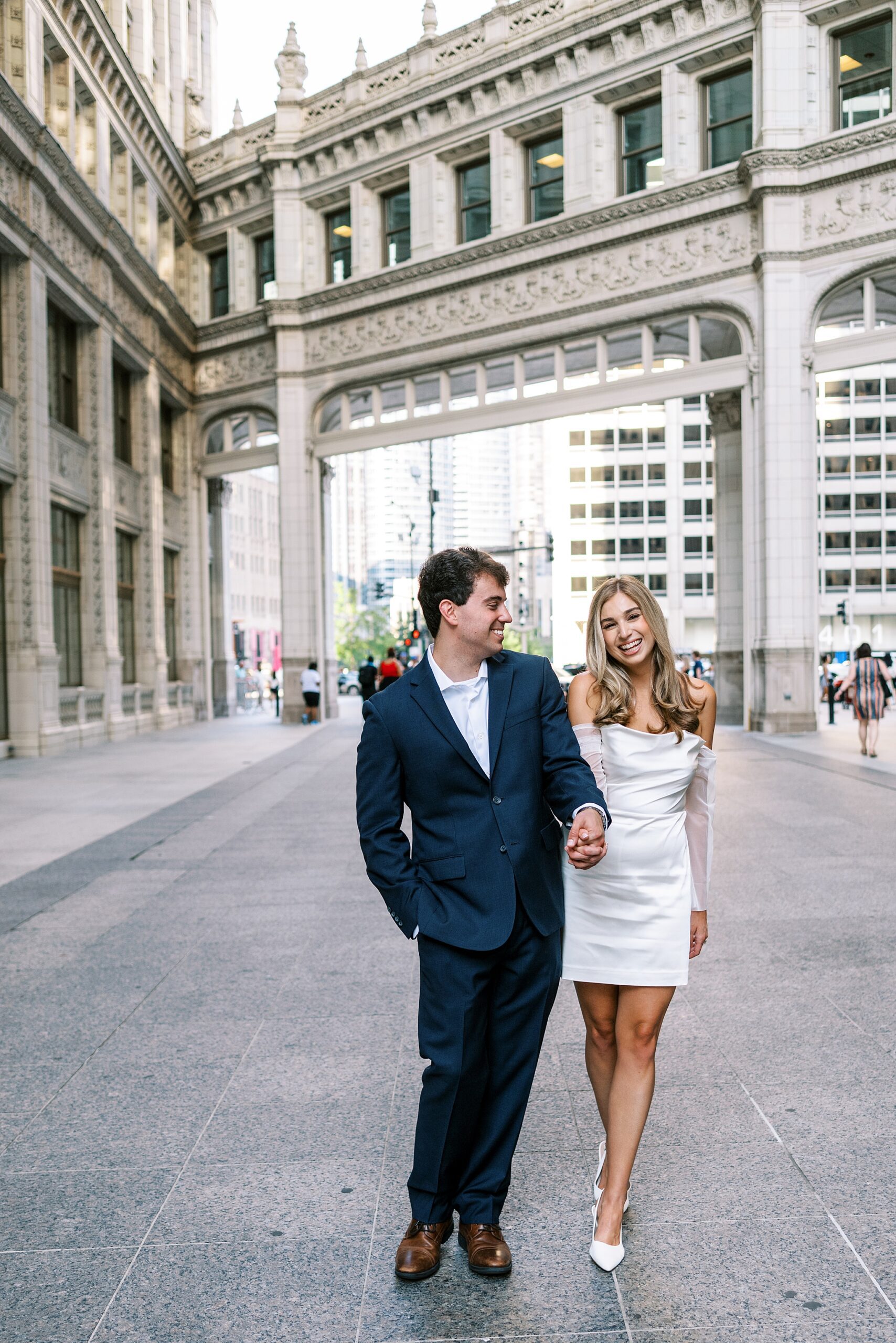 Summer engagement photos at the Wrigley Building & North Avenue Beach with Chicago wedding photographer Kim Ritchie Photography.