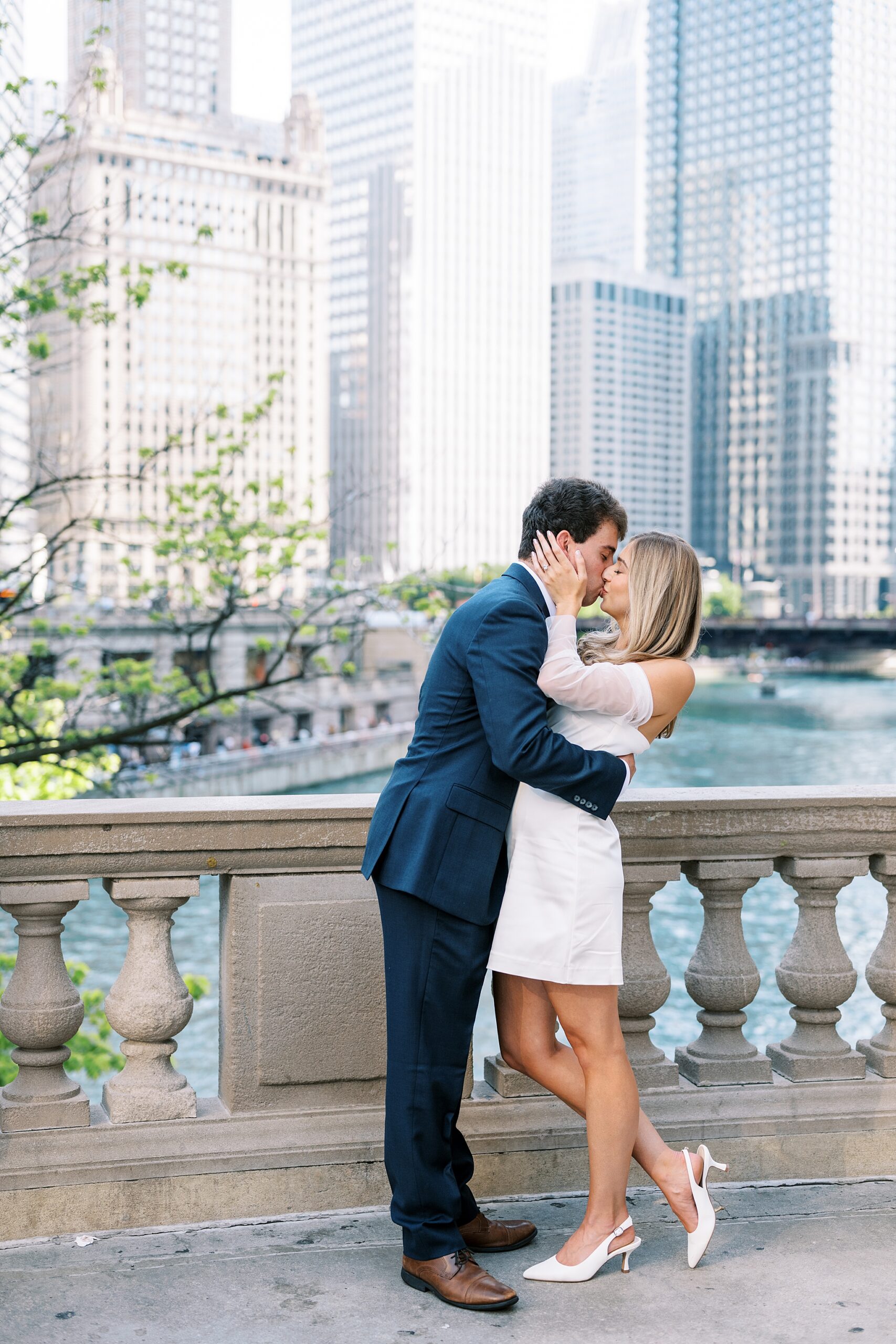 Summer engagement photos at the Wrigley Building & North Avenue Beach with Chicago wedding photographer Kim Ritchie Photography.