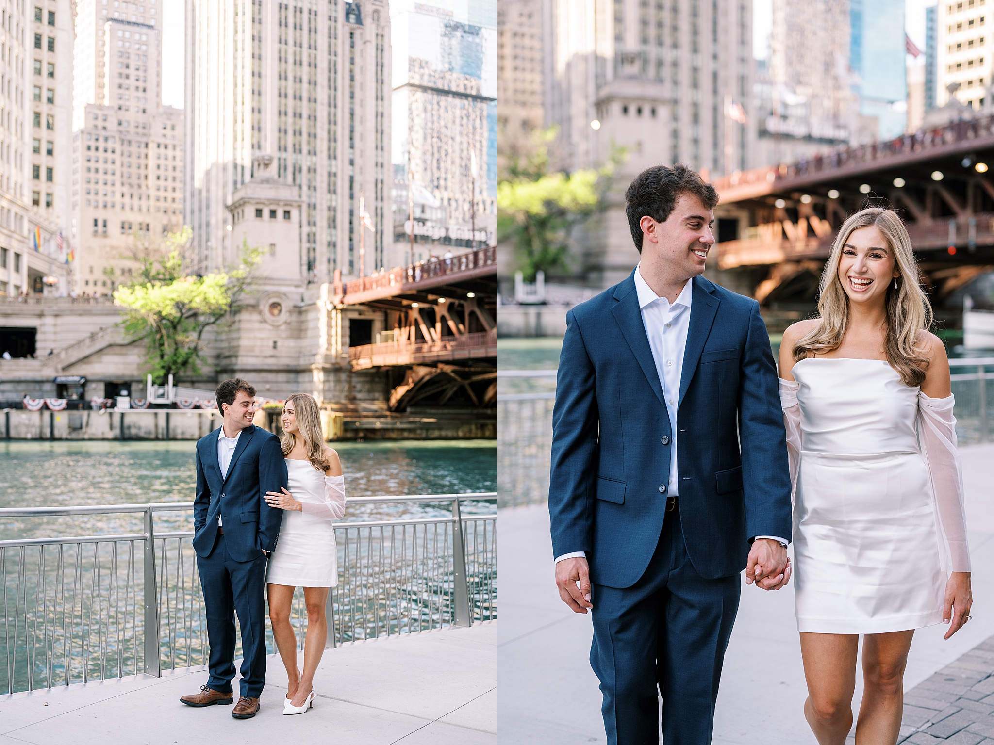 Summer engagement photos at the Wrigley Building & North Avenue Beach with Chicago wedding photographer Kim Ritchie Photography.