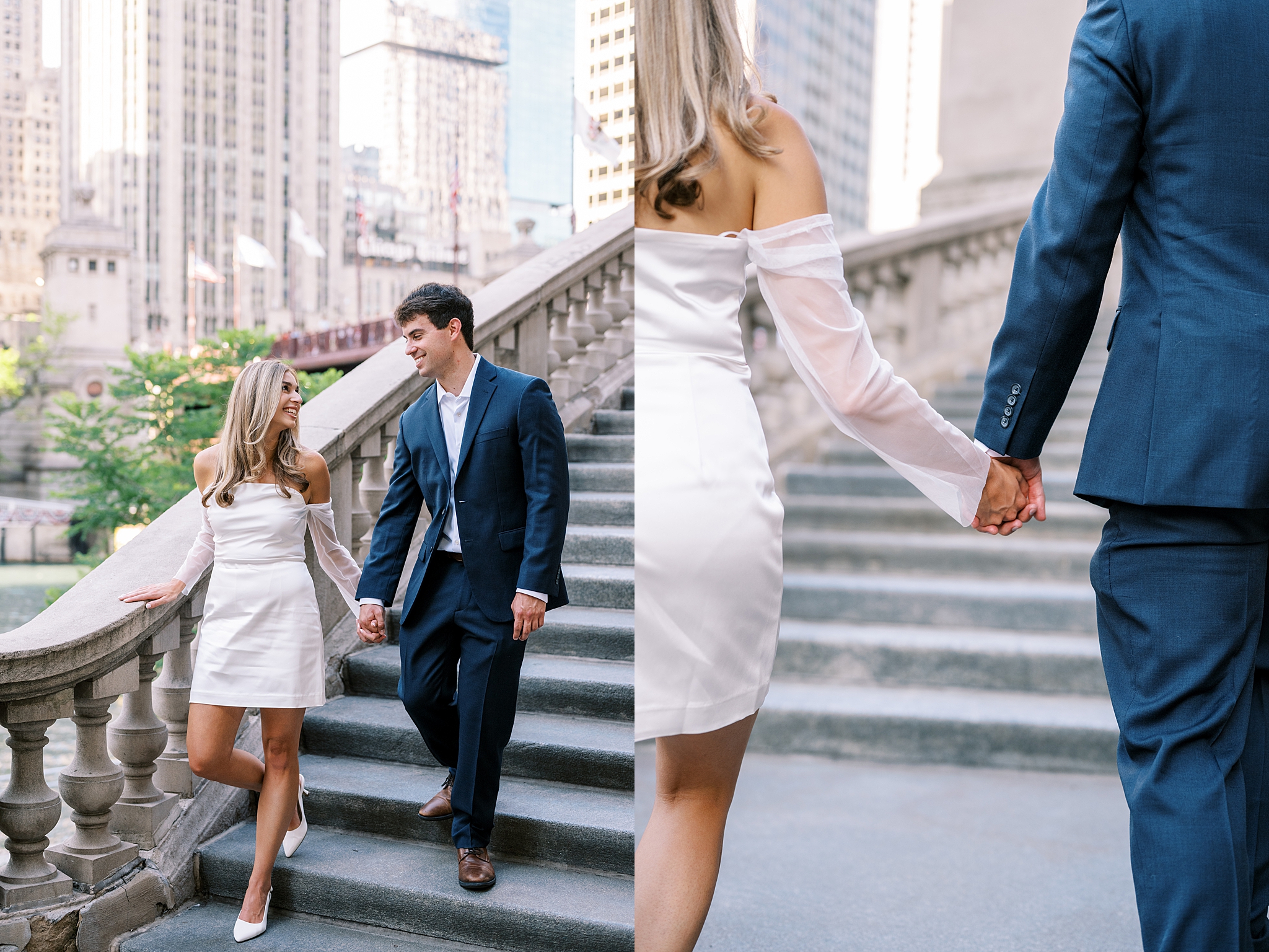 Summer engagement photos at the Wrigley Building & North Avenue Beach with Chicago wedding photographer Kim Ritchie Photography.