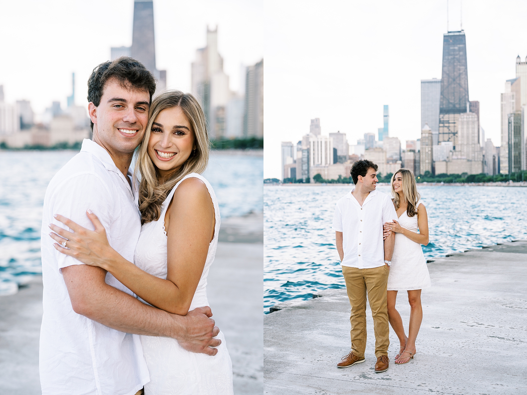 Summer engagement photos at the Wrigley Building & North Avenue Beach with Chicago wedding photographer Kim Ritchie Photography.