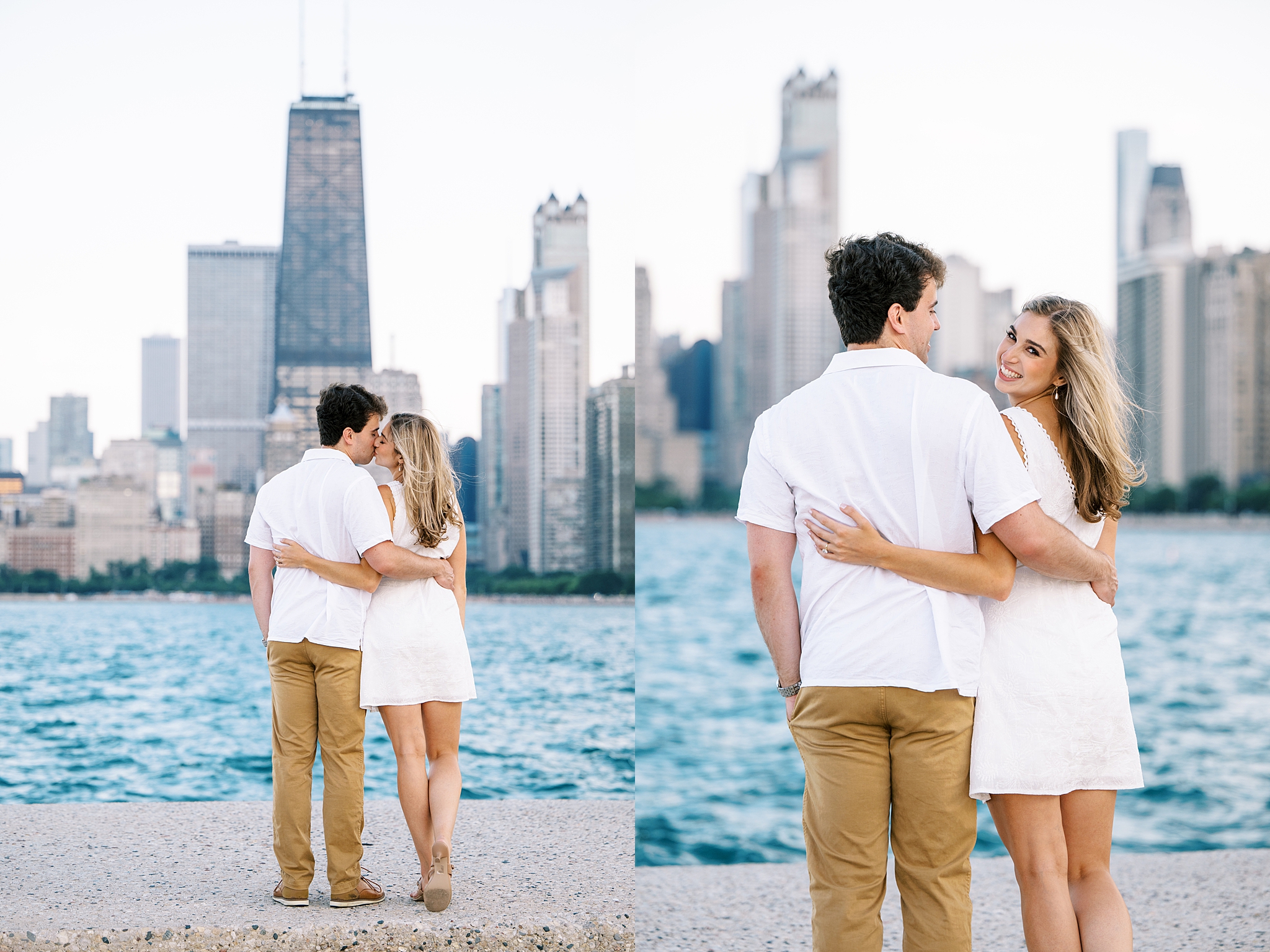 Summer engagement photos at the Wrigley Building & North Avenue Beach with Chicago wedding photographer Kim Ritchie Photography.