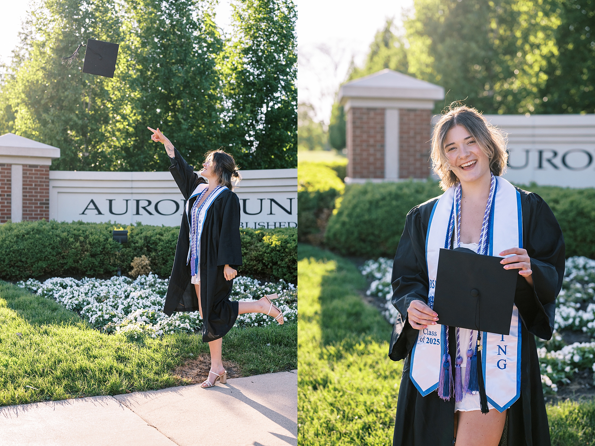 Aurora University college graduation portraits | College cap and gown portraits at Aurora University by Chicago senior photographer Kim Ritchie Photography.