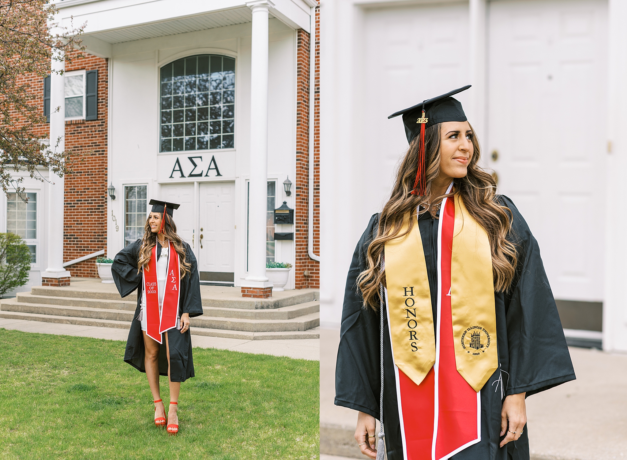 Northern Illinois University college graduation portraits | College cap and gown portraits at Northern Illinois University by Chicago senior photographer Kim Ritchie Photography.