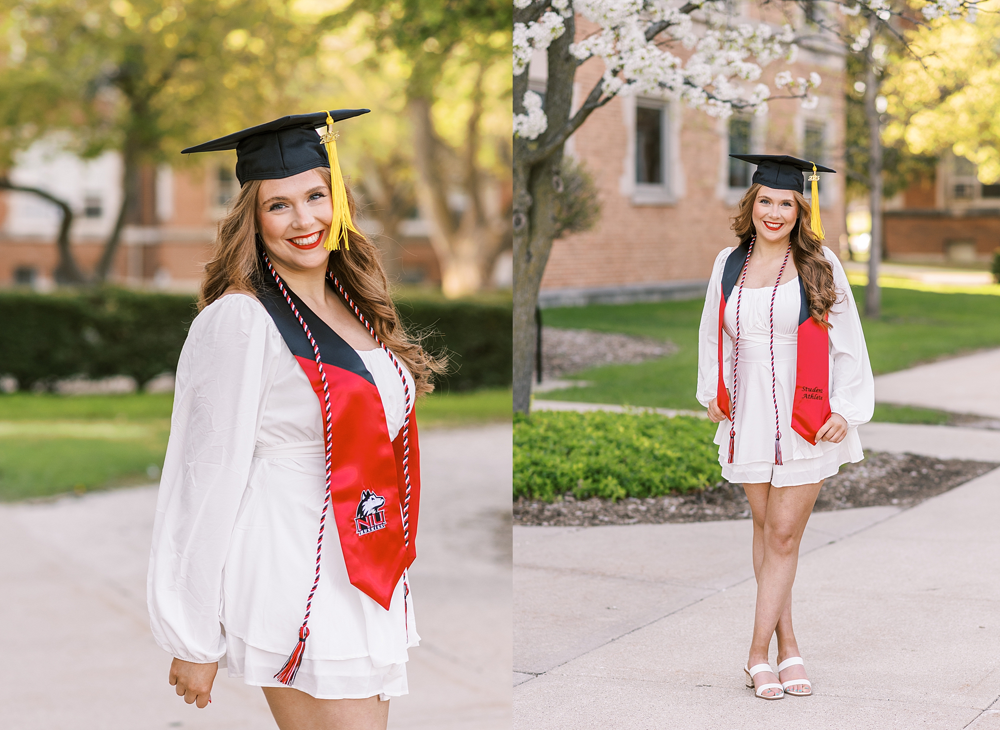 Northern Illinois University college graduation portraits | College cap and gown portraits at Northern Illinois University by Chicago senior photographer Kim Ritchie Photography.