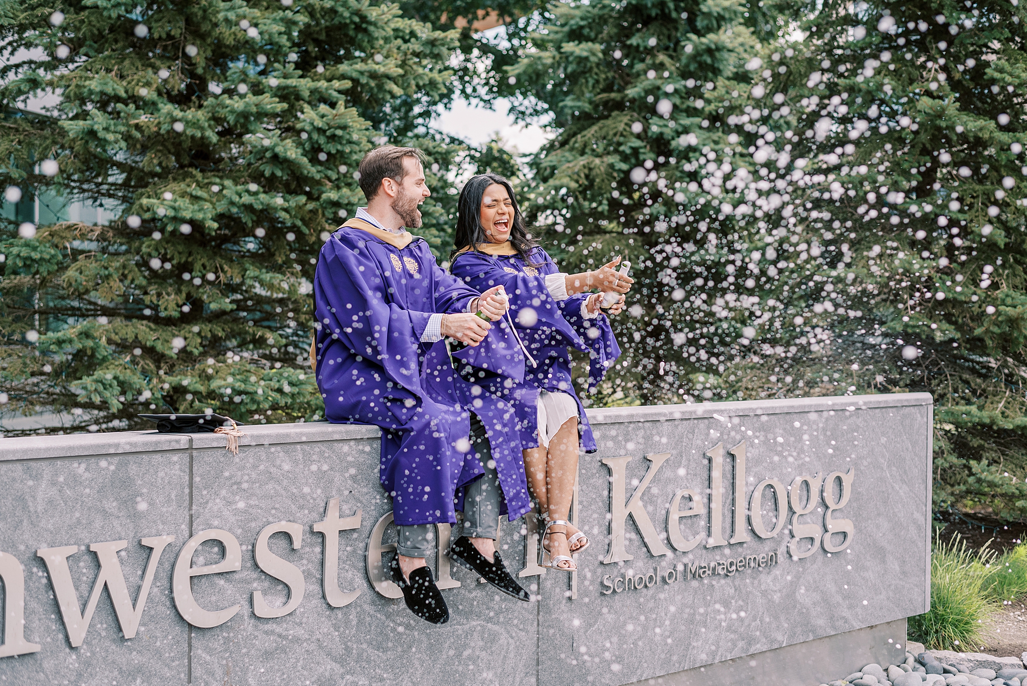 Kellogg School of Management at Northwestern college graduation portraits | College cap and gown portraits at Kellogg School of Management by Chicago senior photographer Kim Ritchie Photography.