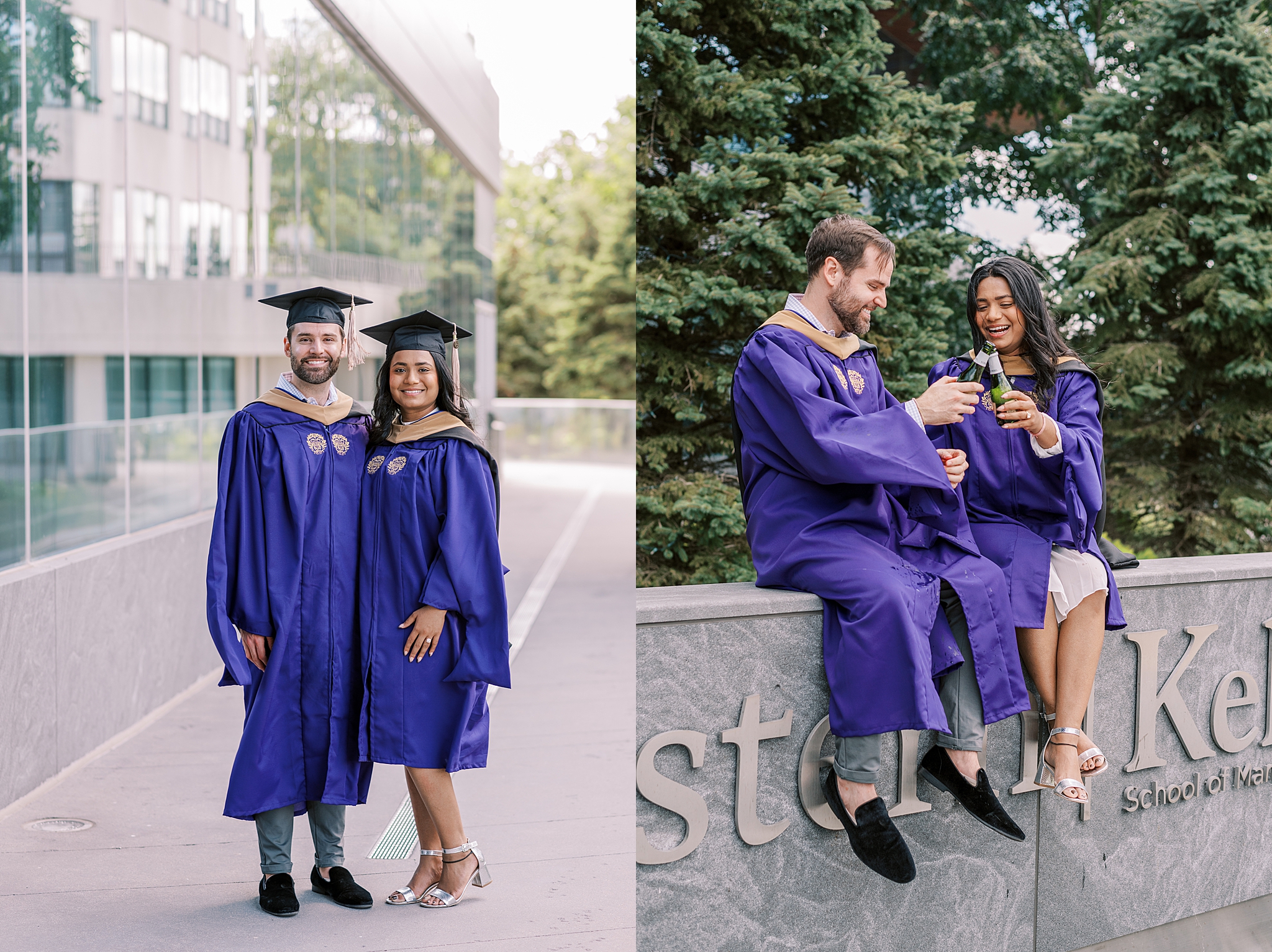 Kellogg School of Management at Northwestern college graduation portraits | College cap and gown portraits at Kellogg School of Management by Chicago senior photographer Kim Ritchie Photography.