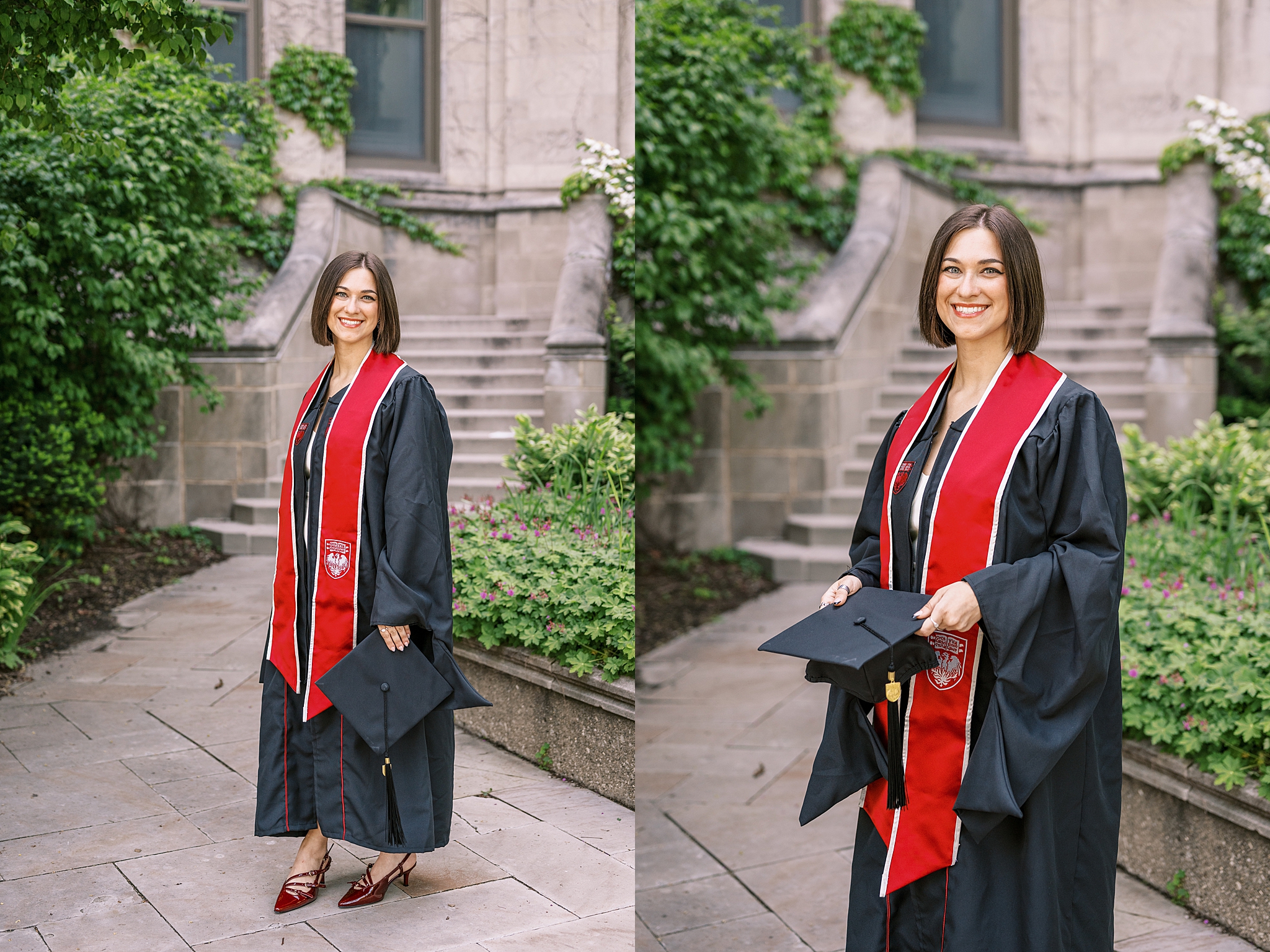 University of Chicago college graduation portraits | College cap and gown portraits at the University of Chicago by Chicago senior photographer Kim Ritchie Photography.