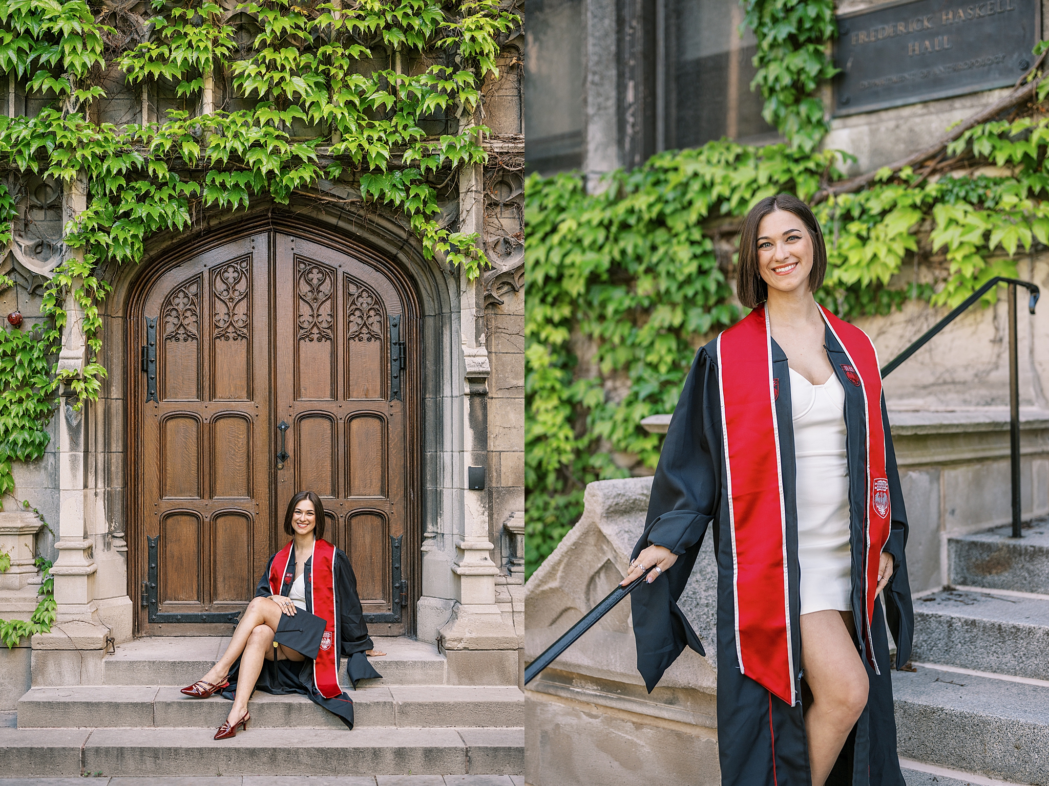 University of Chicago college graduation portraits | College cap and gown portraits at the University of Chicago by Chicago senior photographer Kim Ritchie Photography.