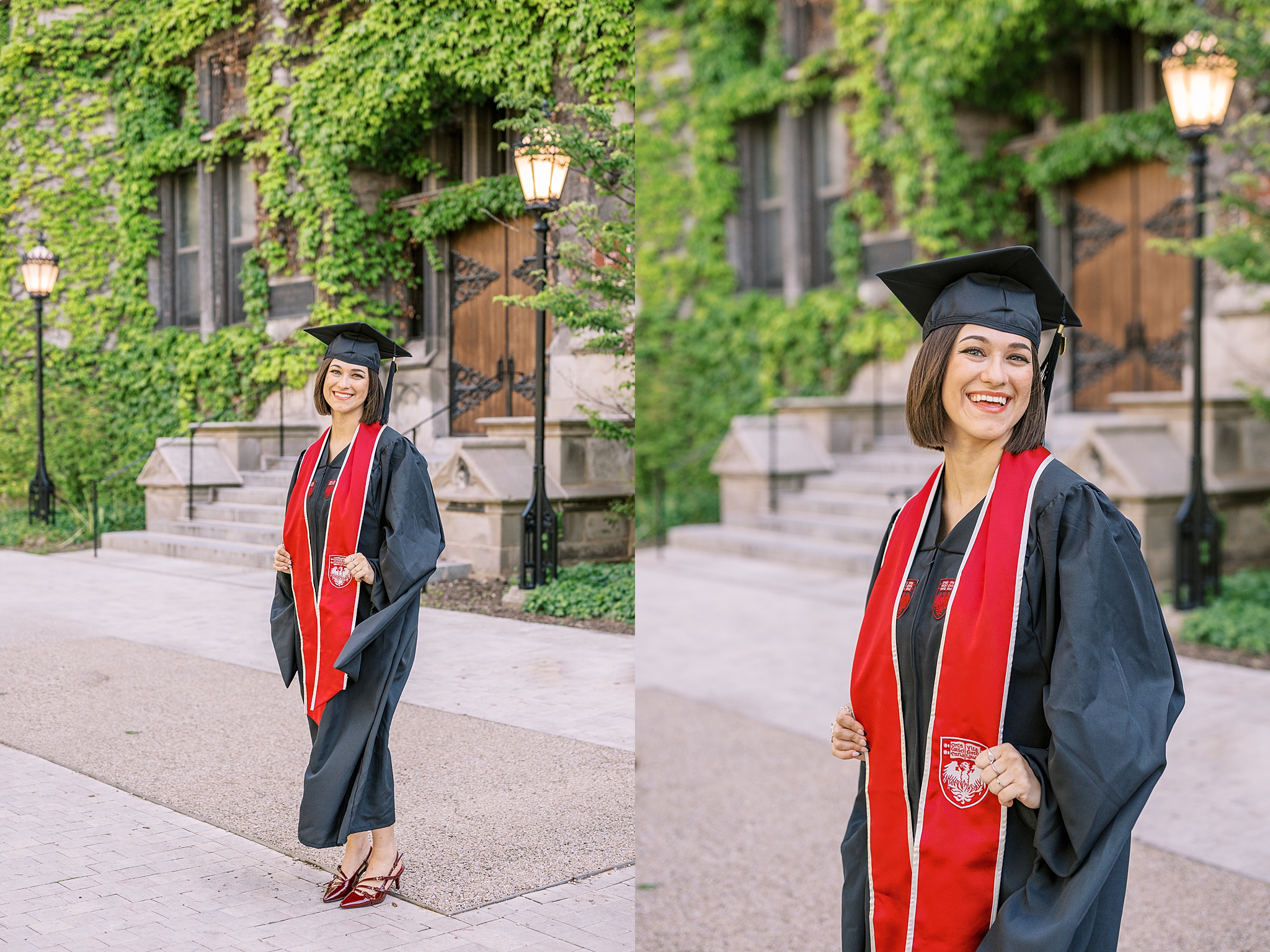 University of Chicago college graduation portraits | College cap and gown portraits at the University of Chicago by Chicago senior photographer Kim Ritchie Photography.