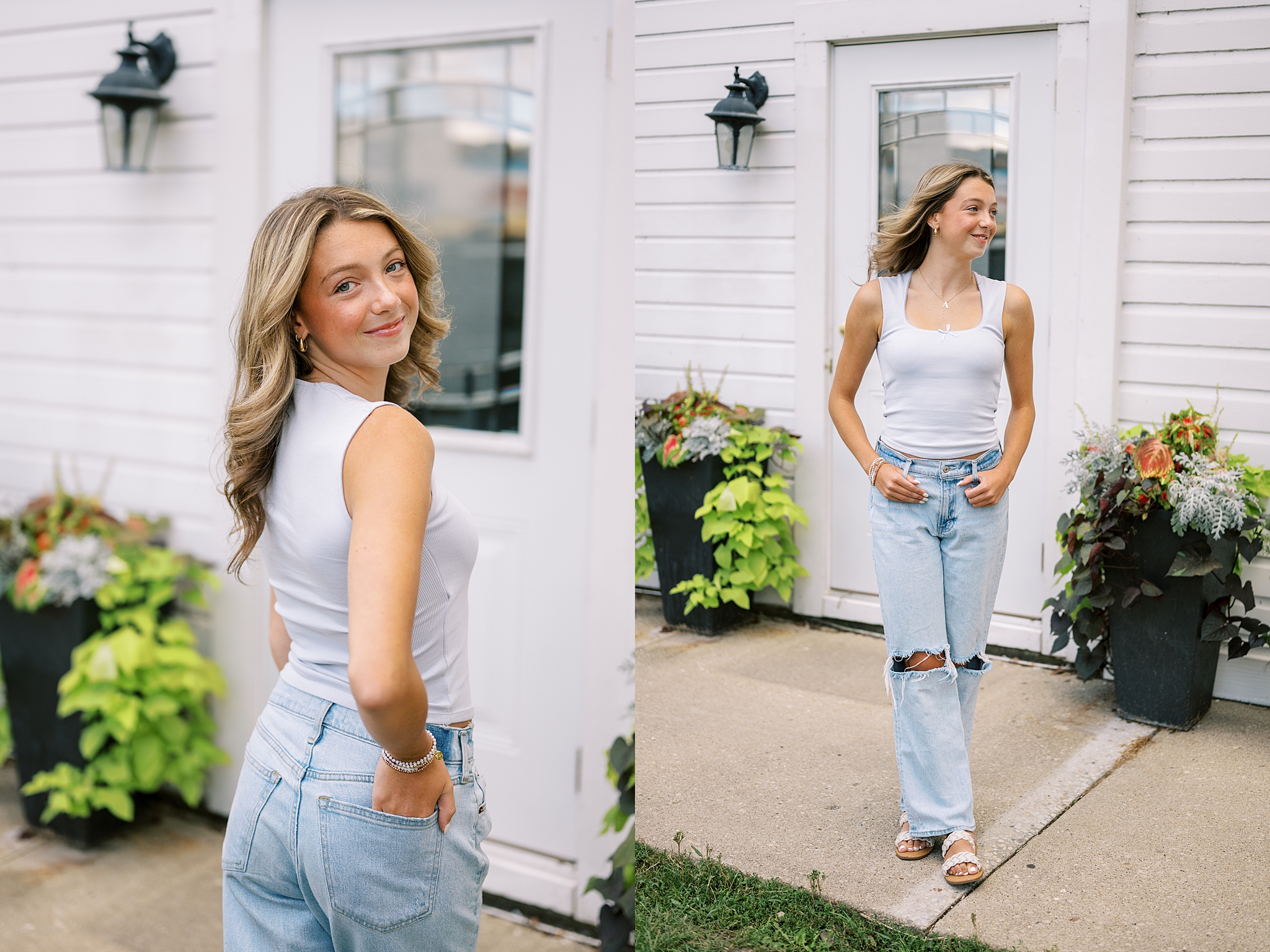 Fall senior portraits in Downtown Geneva and LeRoy Oakes Forest Preserve in St. Charles, Illinois with Kim Ritchie Photography.