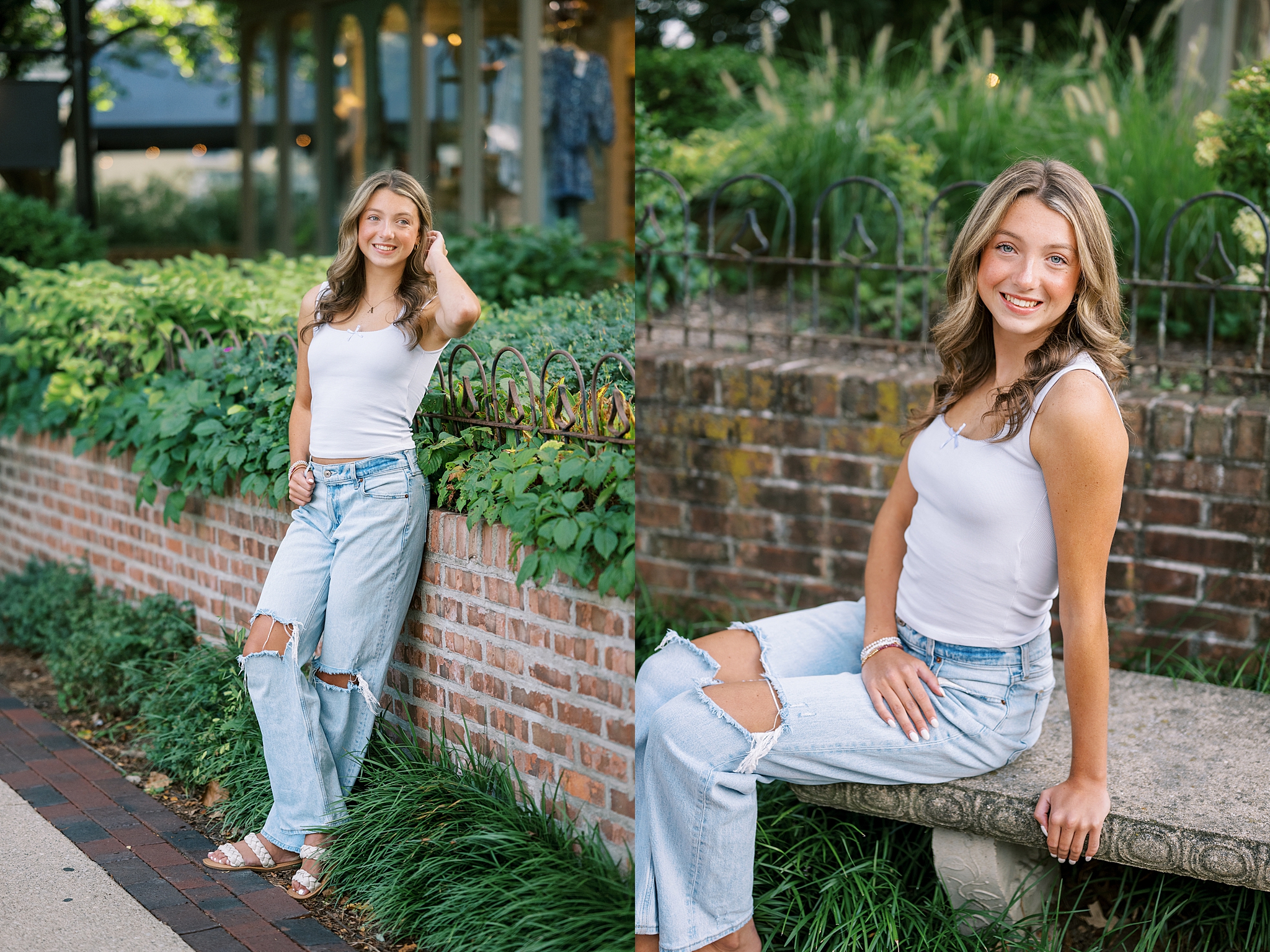 Fall senior portraits in Downtown Geneva and LeRoy Oakes Forest Preserve in St. Charles, Illinois with Kim Ritchie Photography.