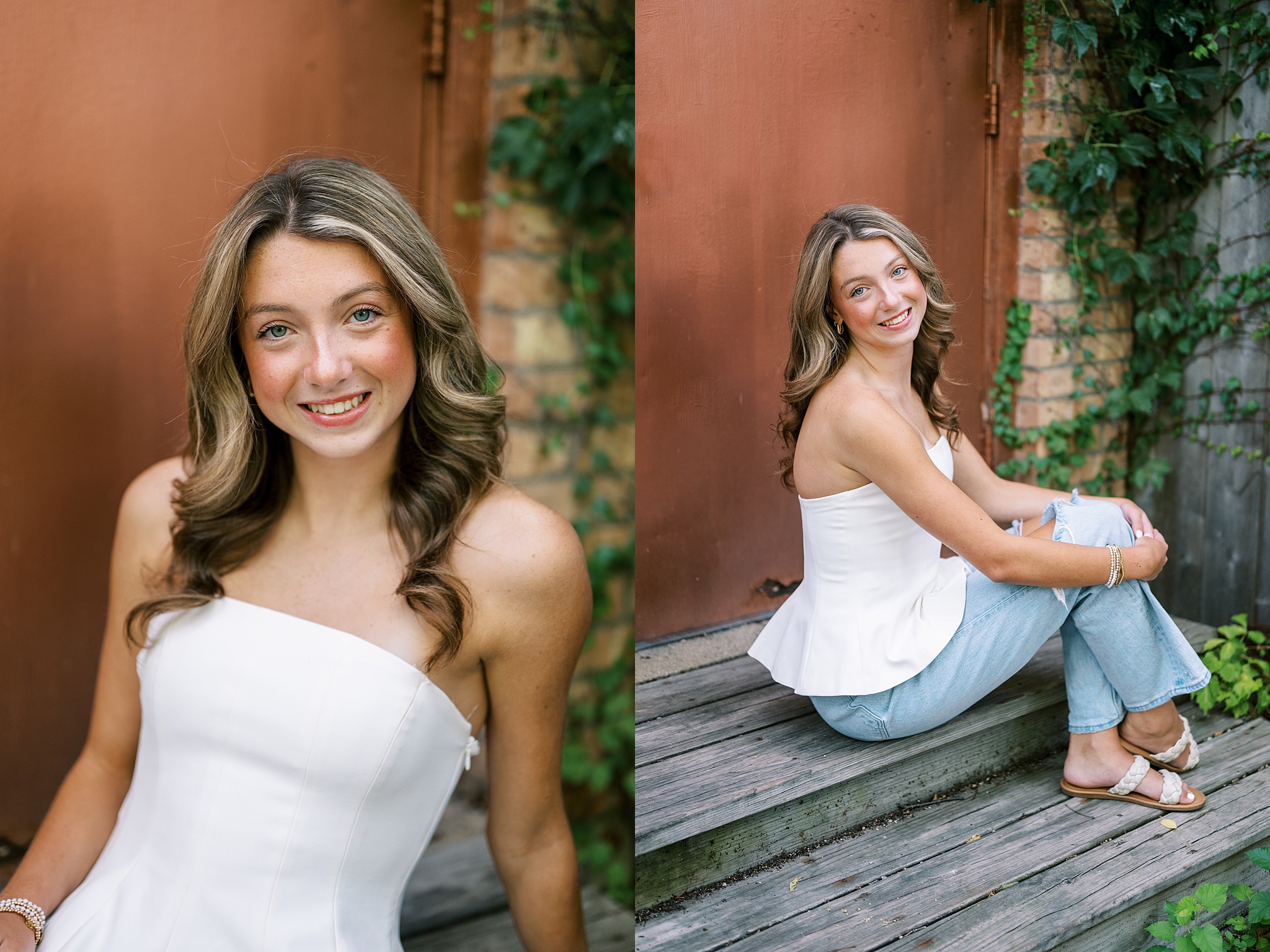 Fall senior portraits in Downtown Geneva and LeRoy Oakes Forest Preserve in St. Charles, Illinois with Kim Ritchie Photography.