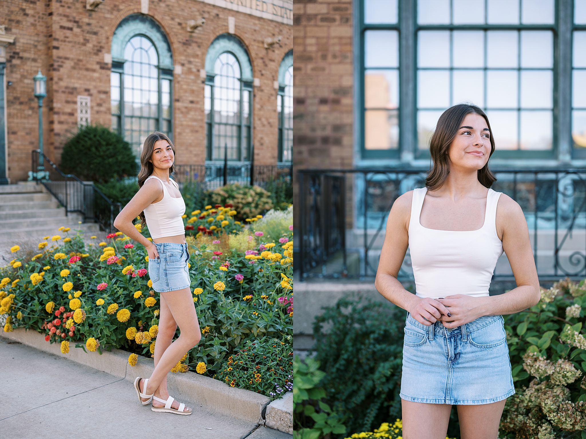 Late summer senior portraits in Downtown Aurora, Illinois with Chicago suburbs senior photographer Kim Ritchie Photography.