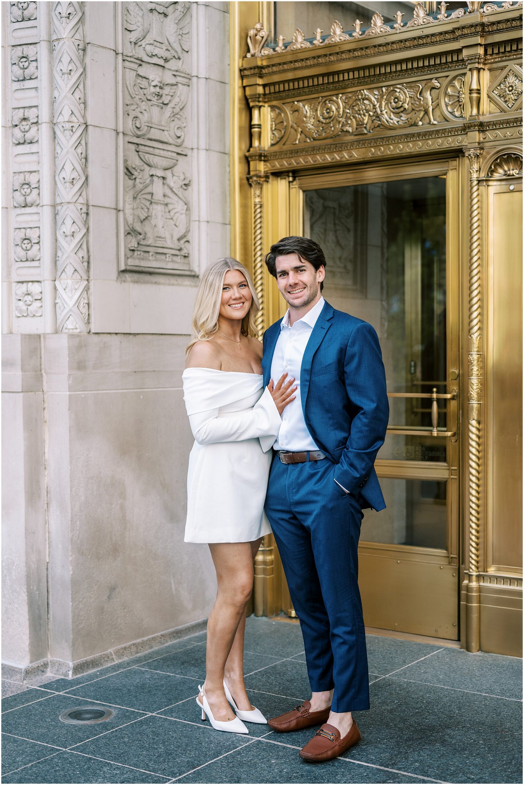 Chicago summer engagement photos at The Wrigley Building & North Avenue Beach with Chicago wedding photographer Kim Ritchie Photography.