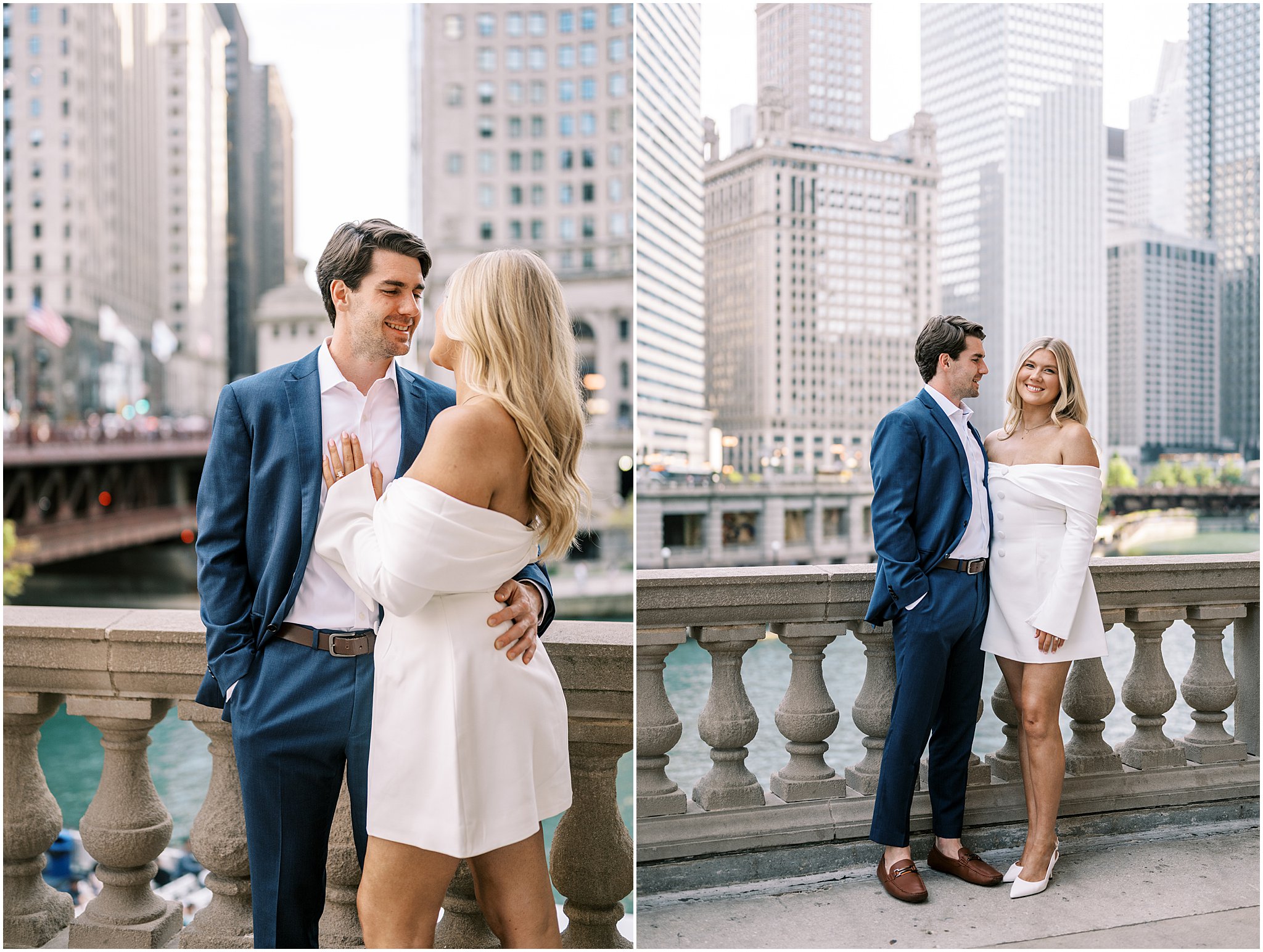 Chicago summer engagement photos at The Wrigley Building & North Avenue Beach with Chicago wedding photographer Kim Ritchie Photography.