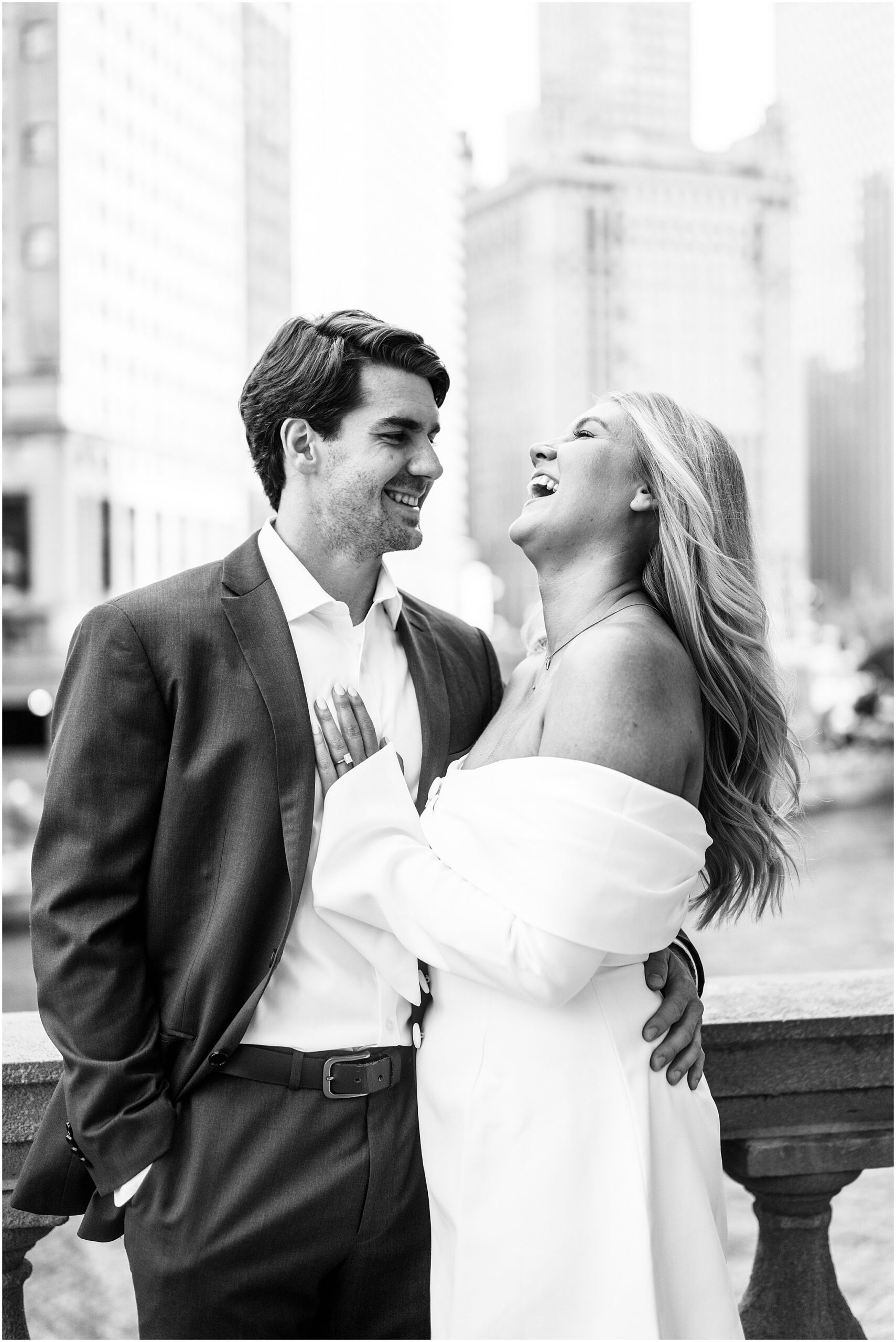 Chicago summer engagement photos at The Wrigley Building & North Avenue Beach with Chicago wedding photographer Kim Ritchie Photography.