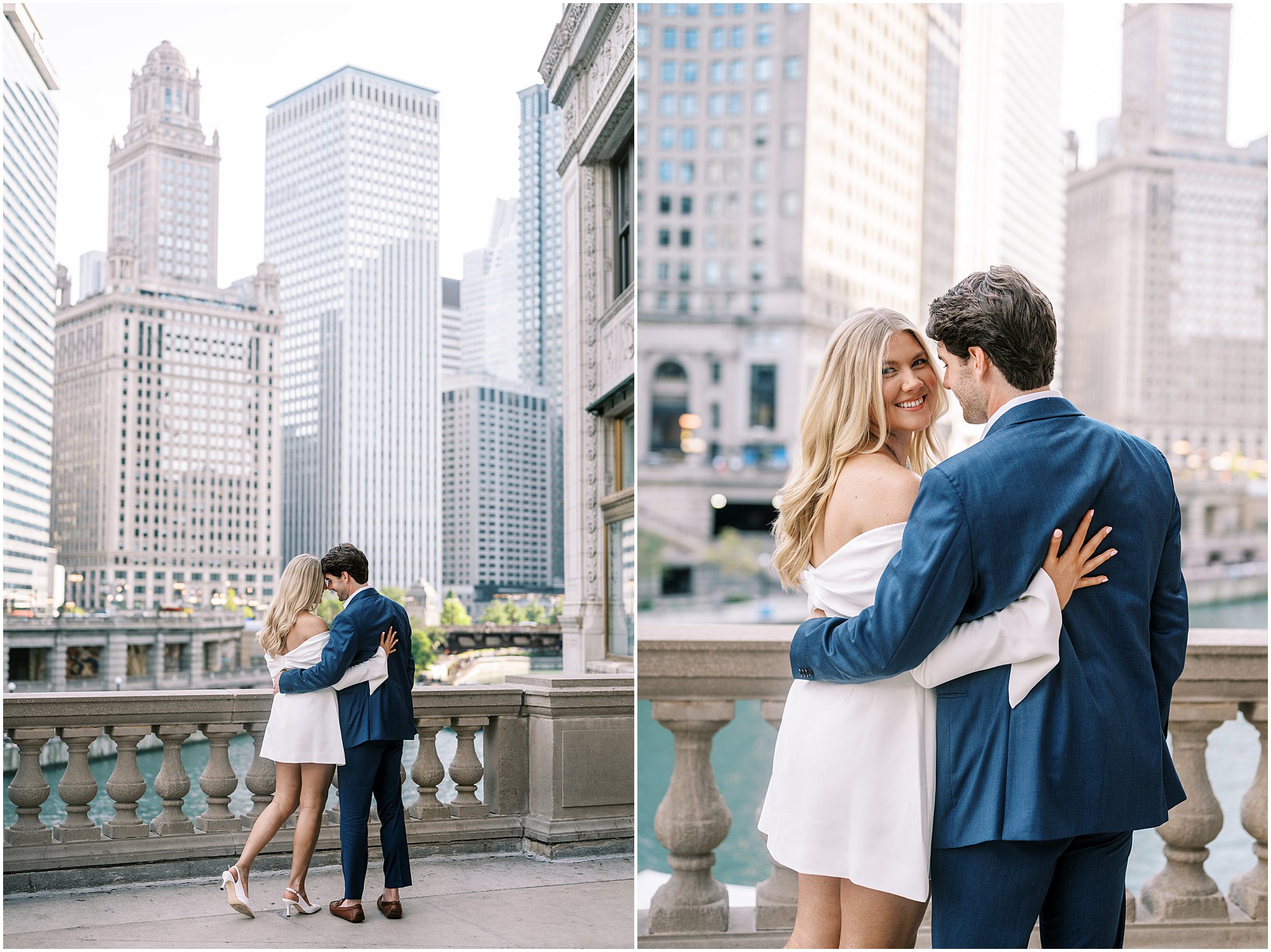 Chicago summer engagement photos at The Wrigley Building & North Avenue Beach with Chicago wedding photographer Kim Ritchie Photography.