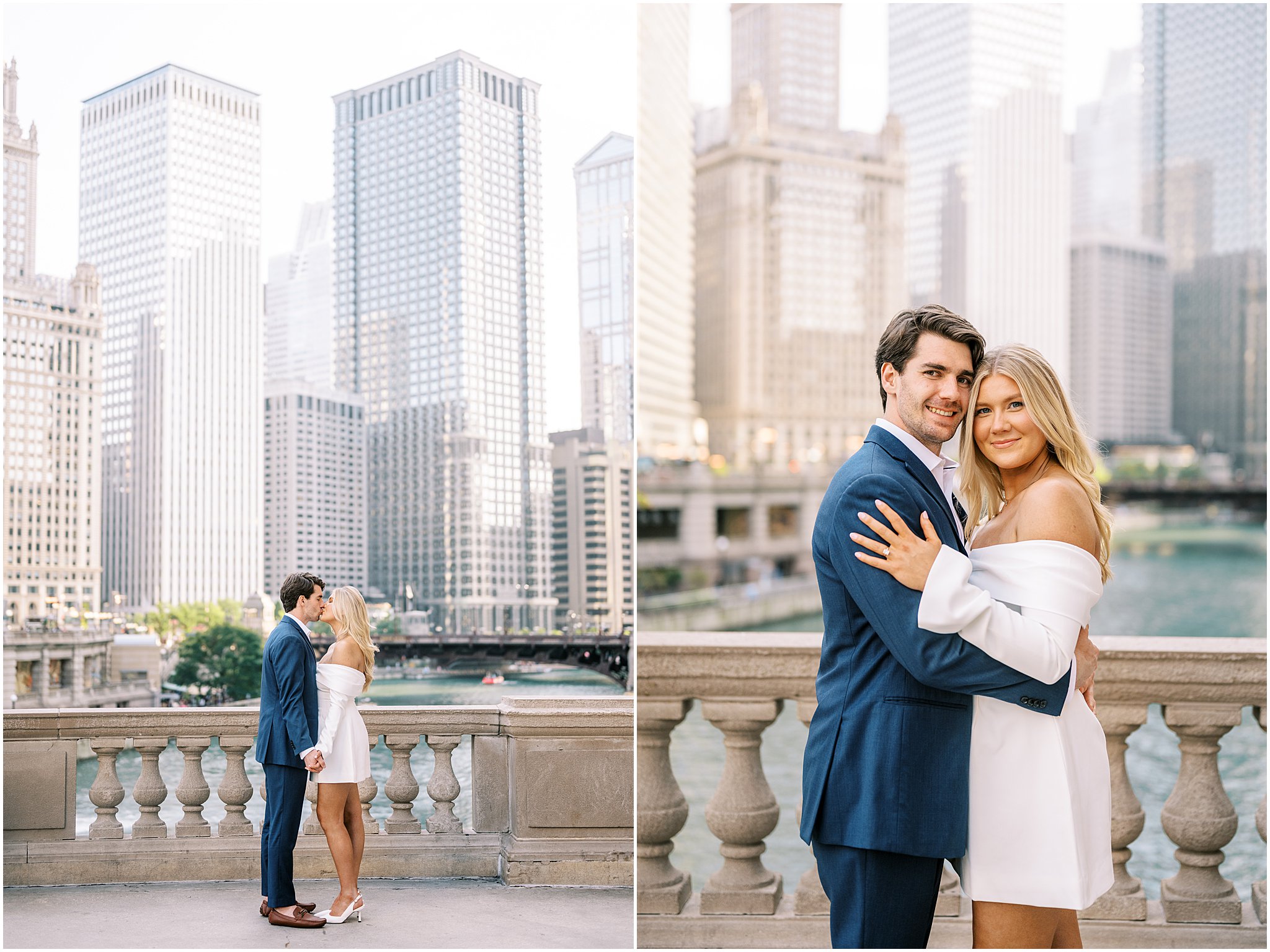 Chicago summer engagement photos at The Wrigley Building & North Avenue Beach with Chicago wedding photographer Kim Ritchie Photography.