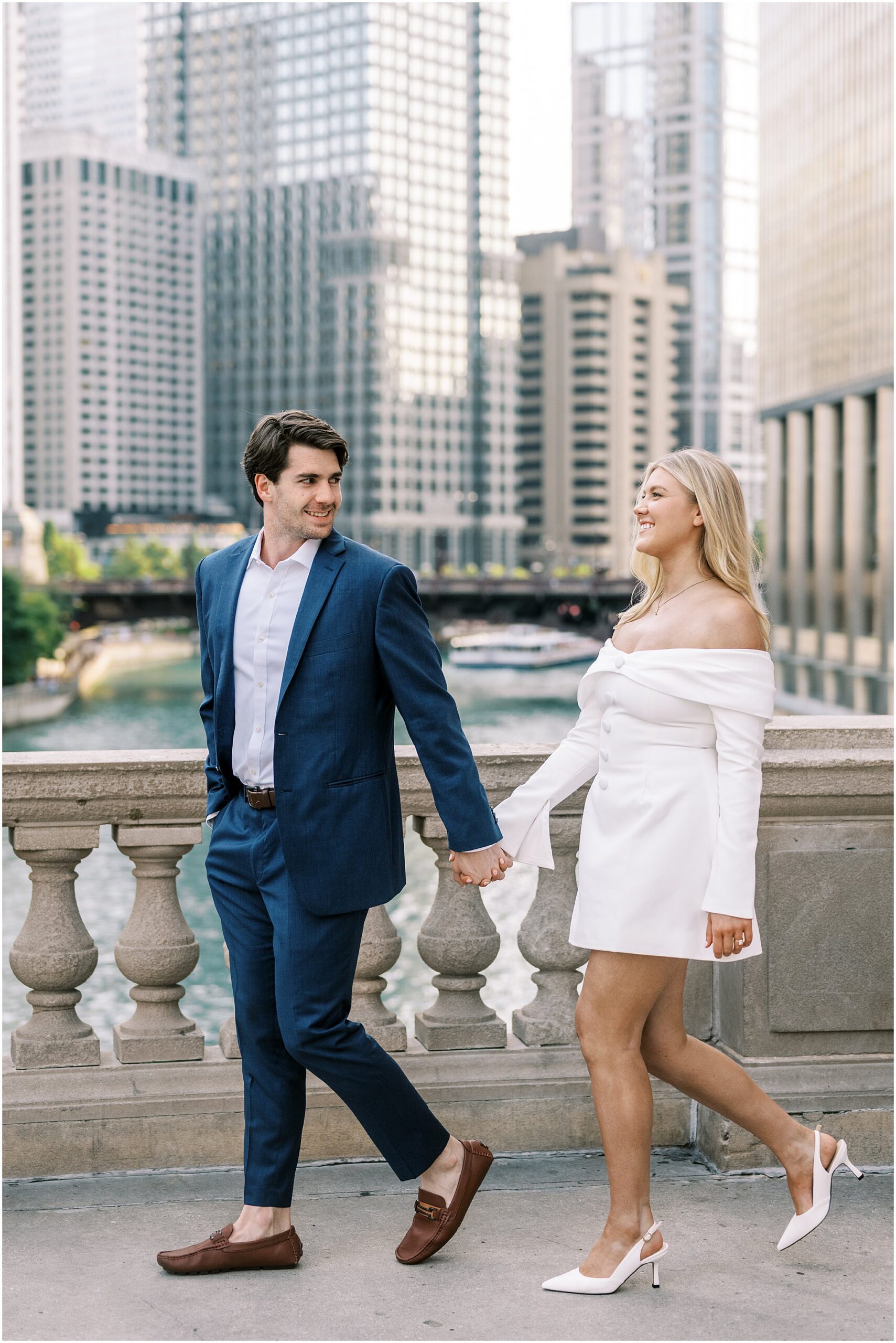 Chicago summer engagement photos at The Wrigley Building & North Avenue Beach with Chicago wedding photographer Kim Ritchie Photography.