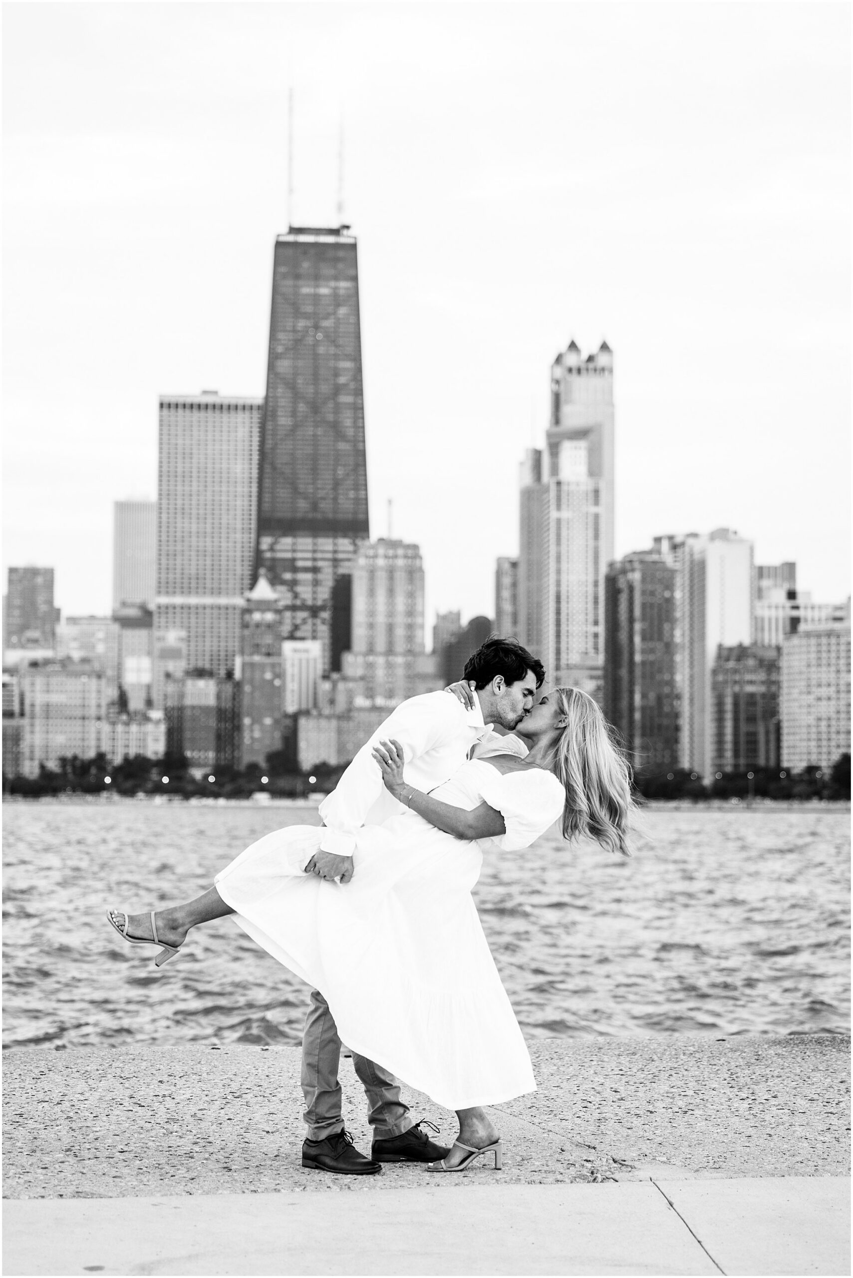 Chicago summer engagement photos at The Wrigley Building & North Avenue Beach with Chicago wedding photographer Kim Ritchie Photography.